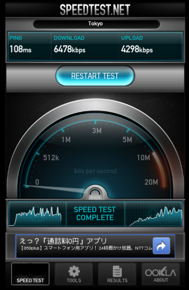 �P��WiMAX�ڑ�����speedtest�̌���