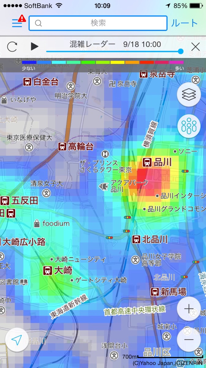 品川駅の10時のヒートマップ