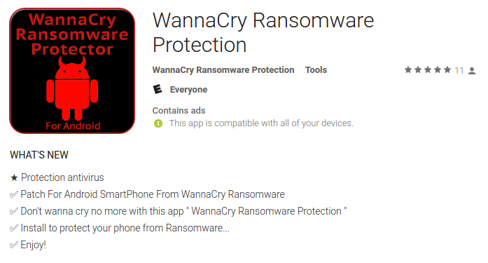 偽 Wannacry 対策アプリがgoogle Playストアに マカフィーが注意喚起 Internet Watch