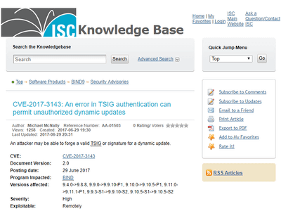 Bind 9 にtsig認証回避の脆弱性2件 最新バージョンへの更新を Internet Watch