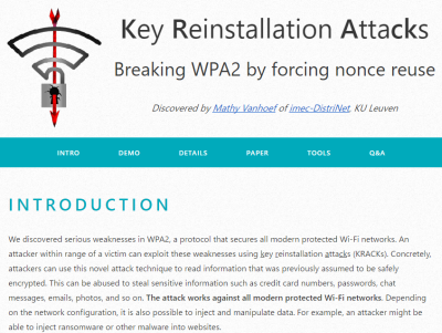WPA2の脆弱性「KRACKs」、Wi-Fi通信での盗聴や内容の改ざんが可能
