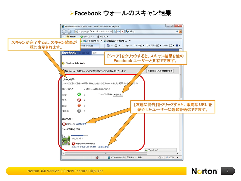 ノートン 360 バージョン 5 0 発売 Facebookウォールのスキャン機能も 6 7 Internet Watch Watch