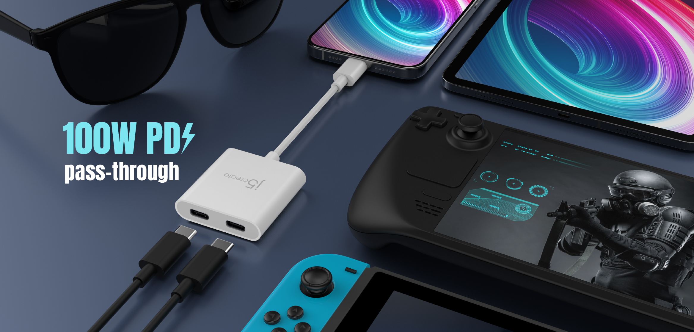 USB Type-C対応スマホに充電しながら別のデバイスも接続できる2in1変換