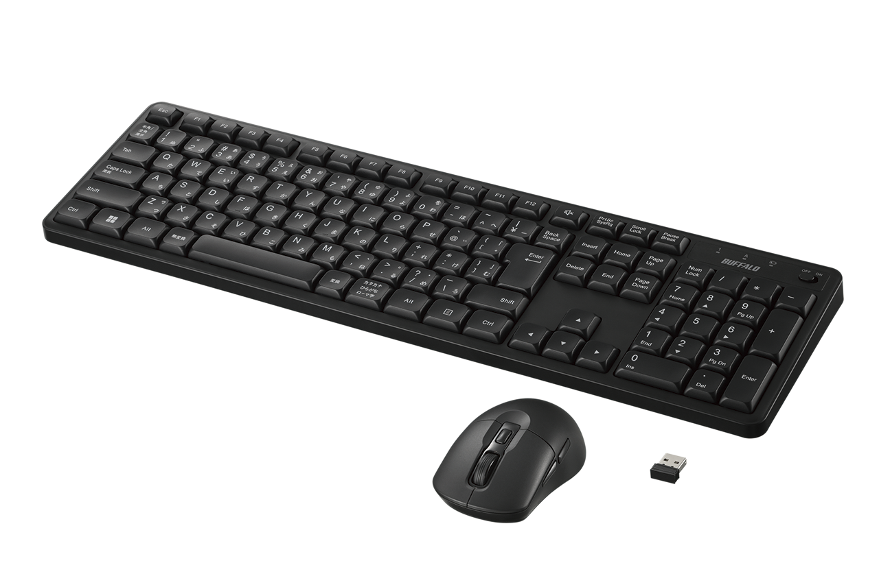 バッファロー、タイピング音を抑えたキーボード、無線／有線の2製品