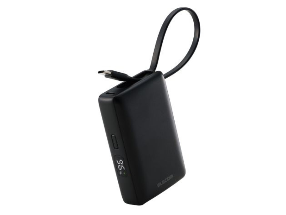 エレコム、10000mAhで最大30W出力のケーブル一体型モバイルバッテリー