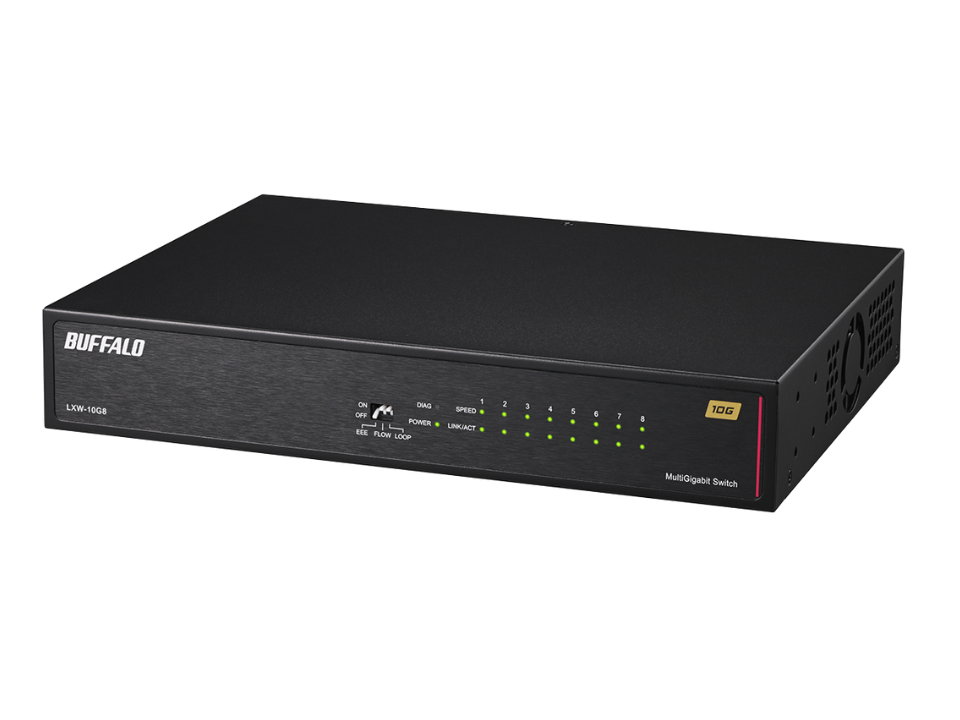 バッファロー、全ポート10Gbps対応スイッチの8ポート版「LXW-10G8」発売