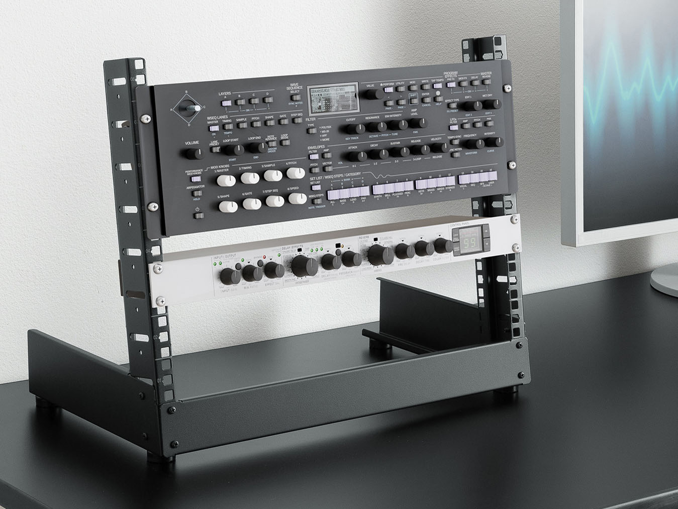 サンワサプライ、AV機器やネットワーク機器を収納できる卓上19インチ