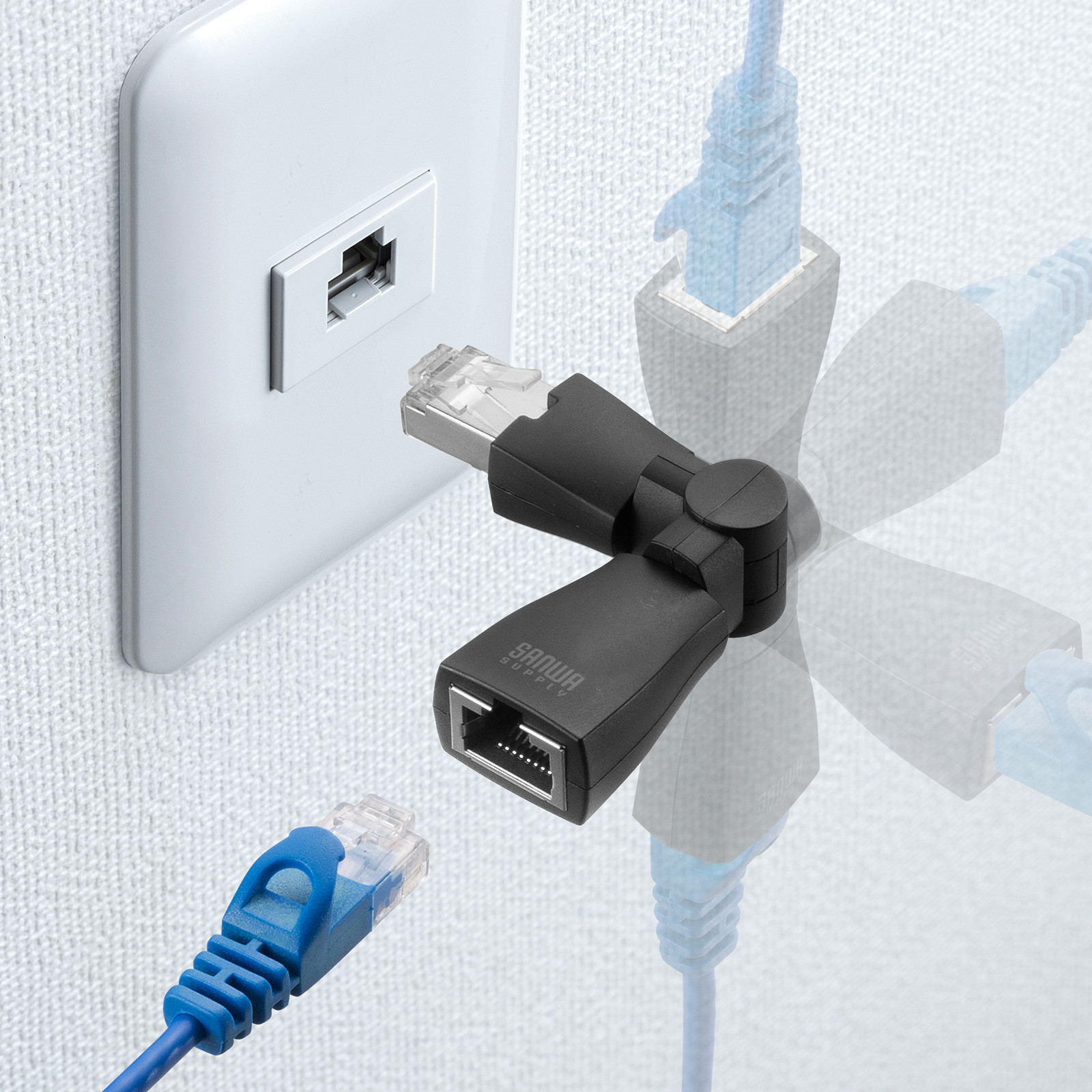 サンワサプライ、コネクタが自在に回転するLAN中継アダプター「ADT