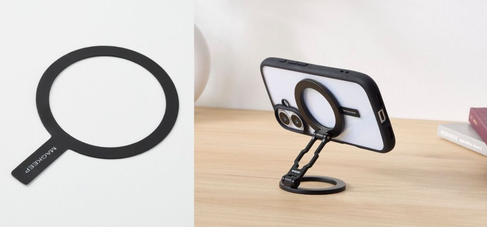 スマホケースに貼り付けてMagSafe対応にするメタルリングステッカー、エレコムが発売
