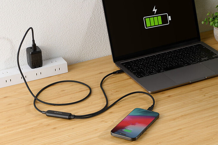2台同時に充電できる合計最大140W対応の二股USB Type-Cケーブル 