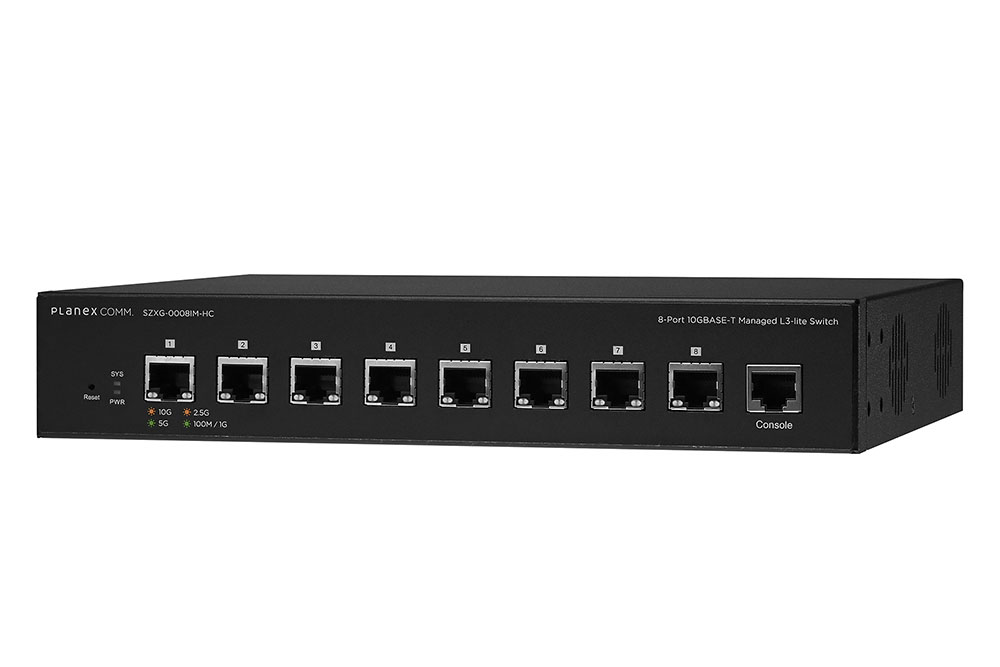 プラネックス、全8ポートが10Gbps対応で高冷却機能を備えたマネージド