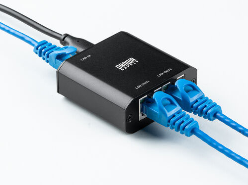 サンワサプライ、有線LANを2分配できる約5cm四方の超小型スイッチング