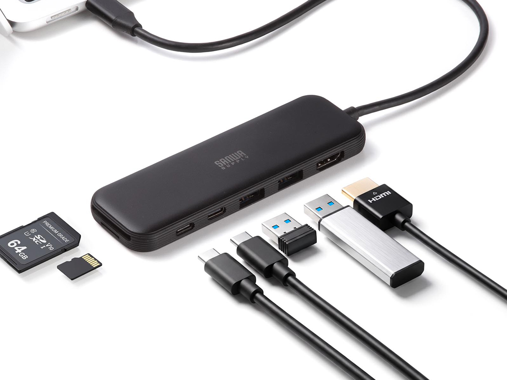 たくとさん専用品 USBハブ 薄型でわずか50g、でも7in1の多機能USBハブ、サンワサプライが発売