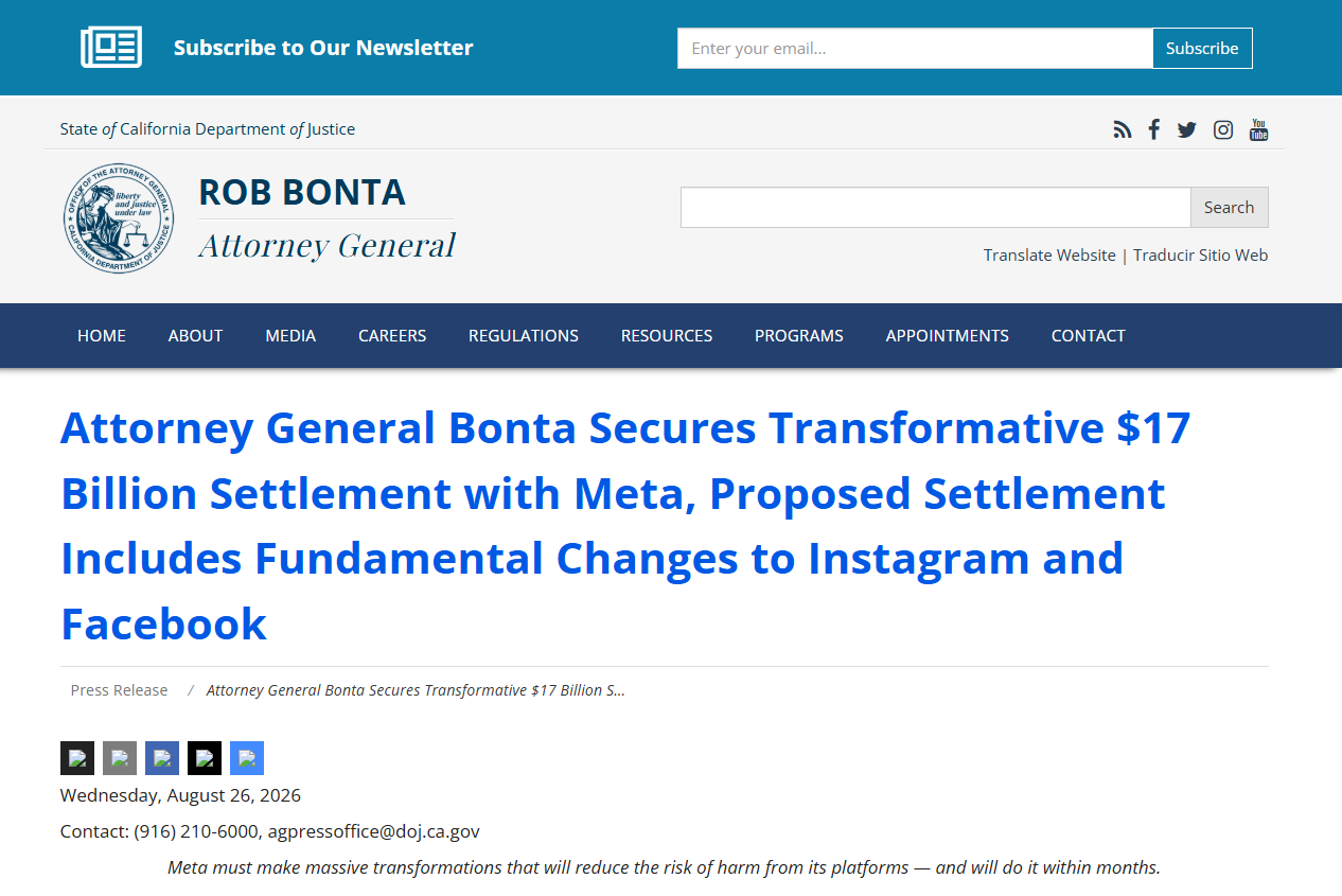 Meta、青少年のSNS依存問題で全米の司法長官グループと和解。最大約180億ドル支払い、保護の強化へ
