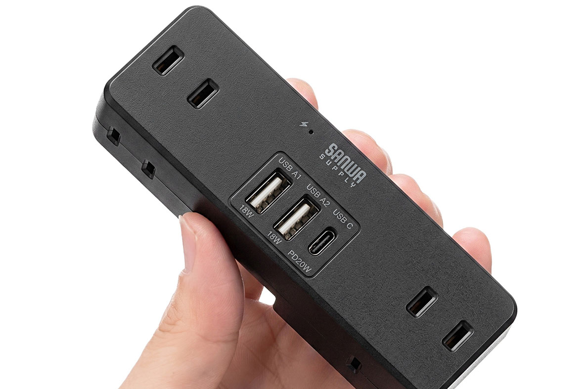 サンワサプライ、最大9台まとめて給電できる直挿し式電源タップ「700-TAP093BK」発売　AC×6のほか最大20WのUSB PD対応